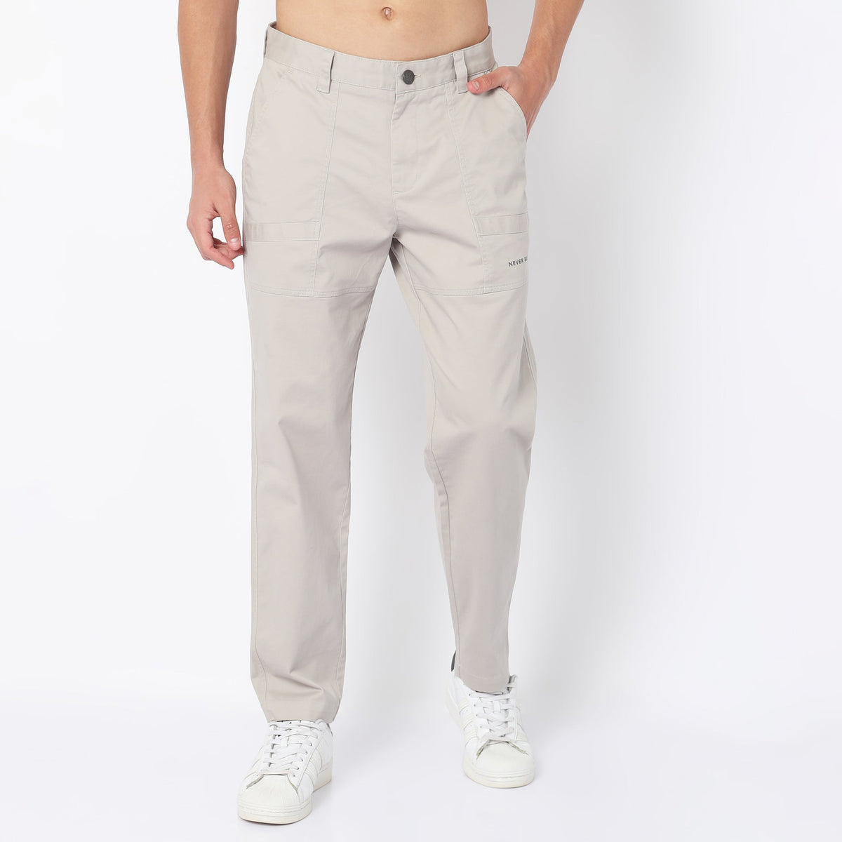 Regular Fit Solid Mid Rise Cargos