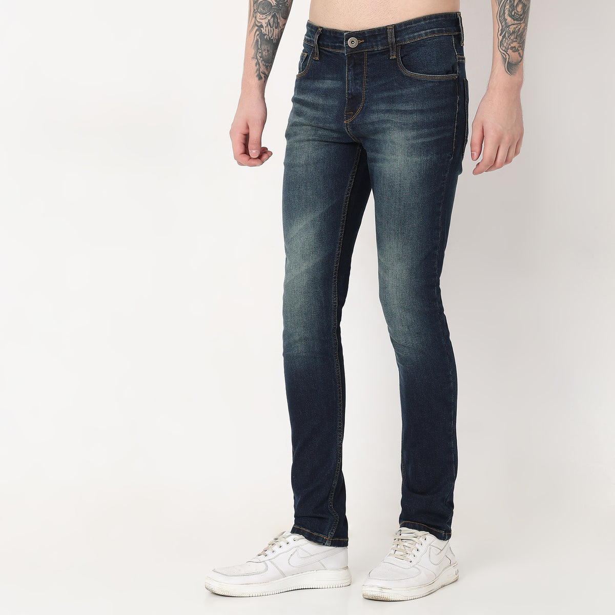 Skinny Fit Solid Mid Rise Jeans