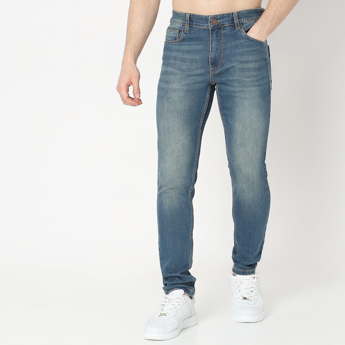 Skinny Fit Solid Mid Rise Jeans