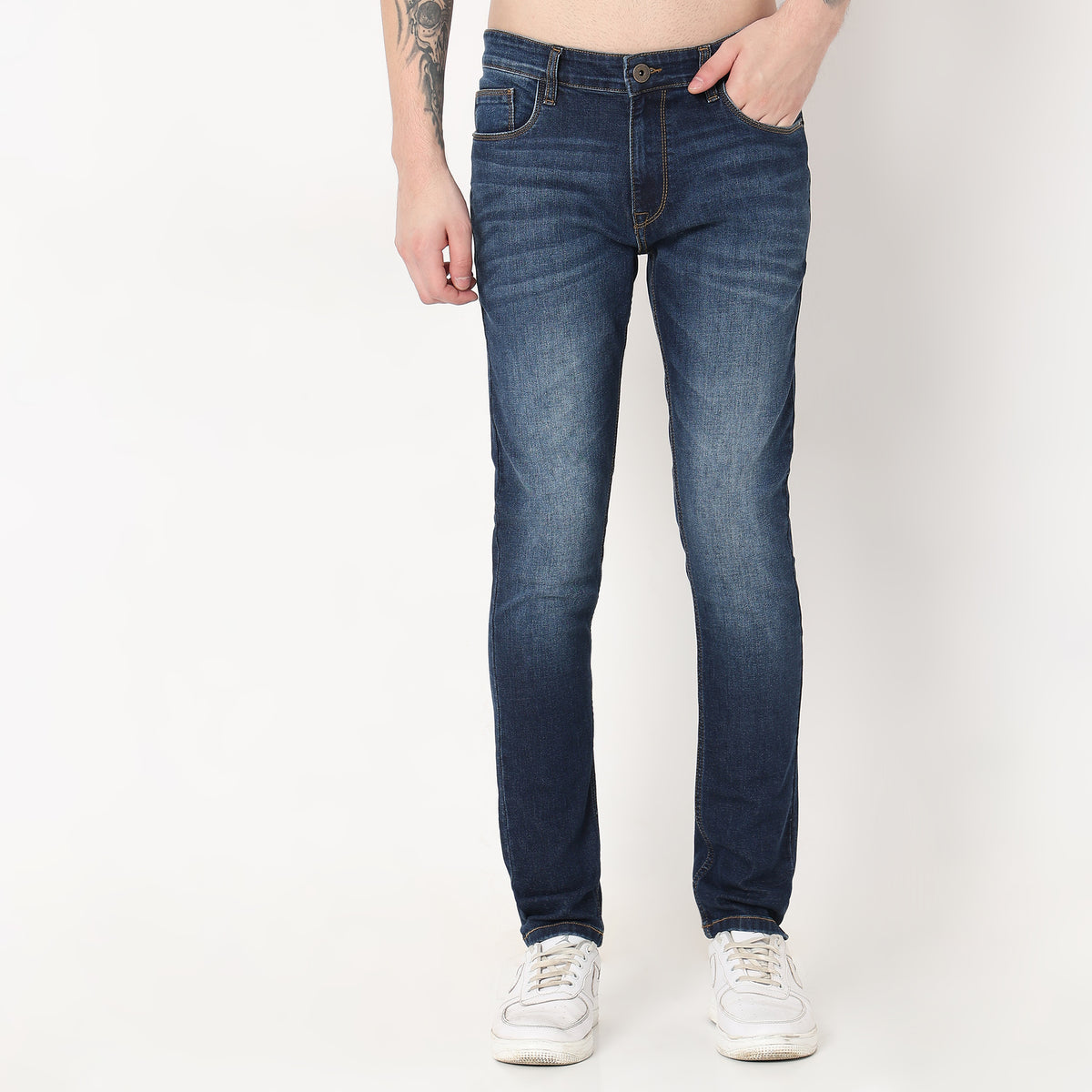 Skinny Fit Solid Mid Rise Jeans