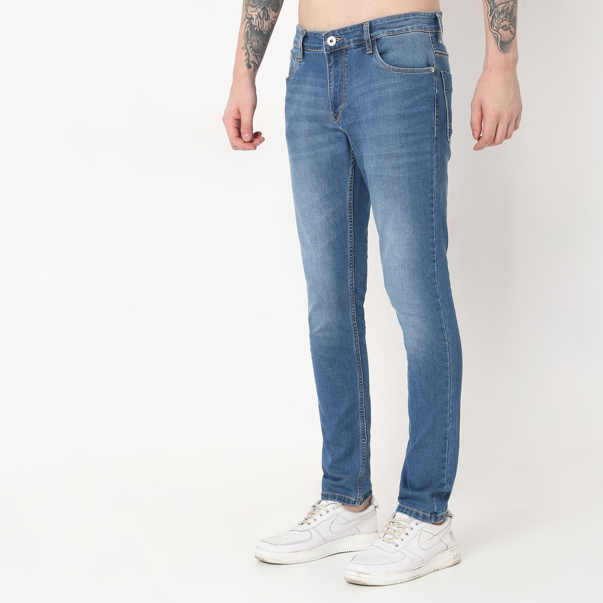 Skinny Fit Solid Mid Rise Jeans