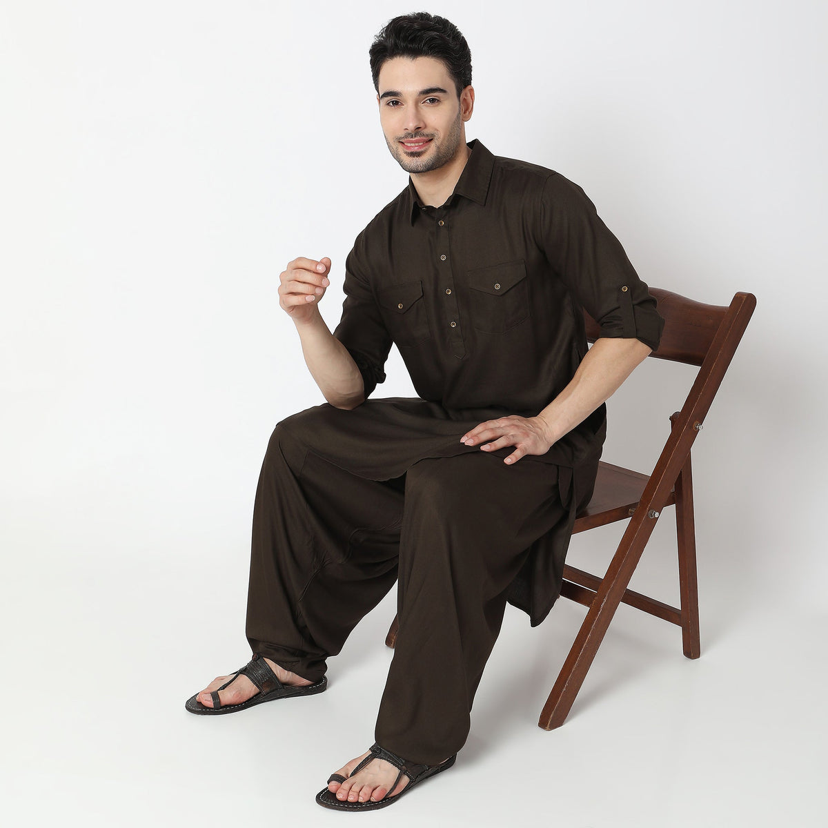 Men Wearing Regular Fit Solid Ethnic Set