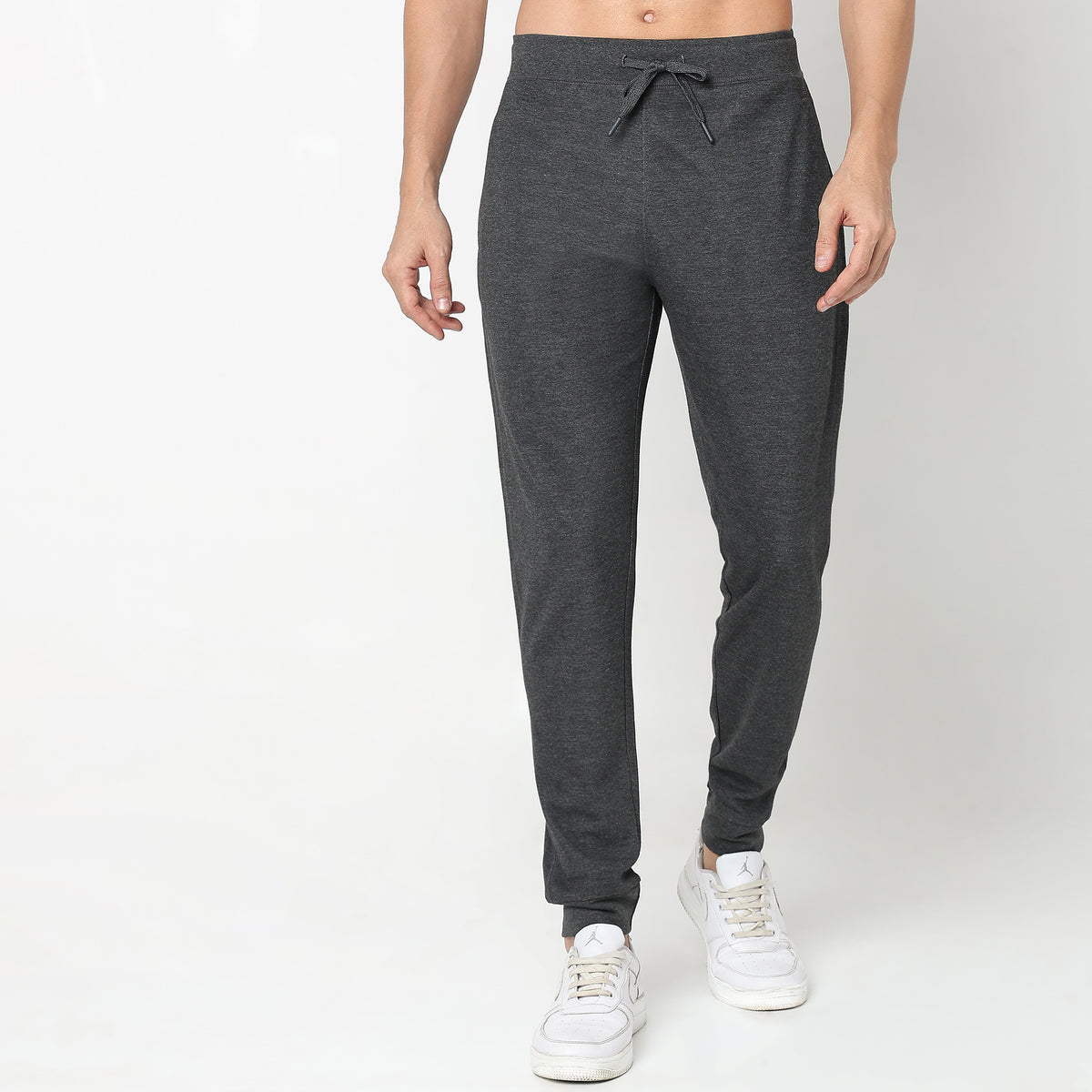 Regular Fit Solid Mid Rise Trackpants