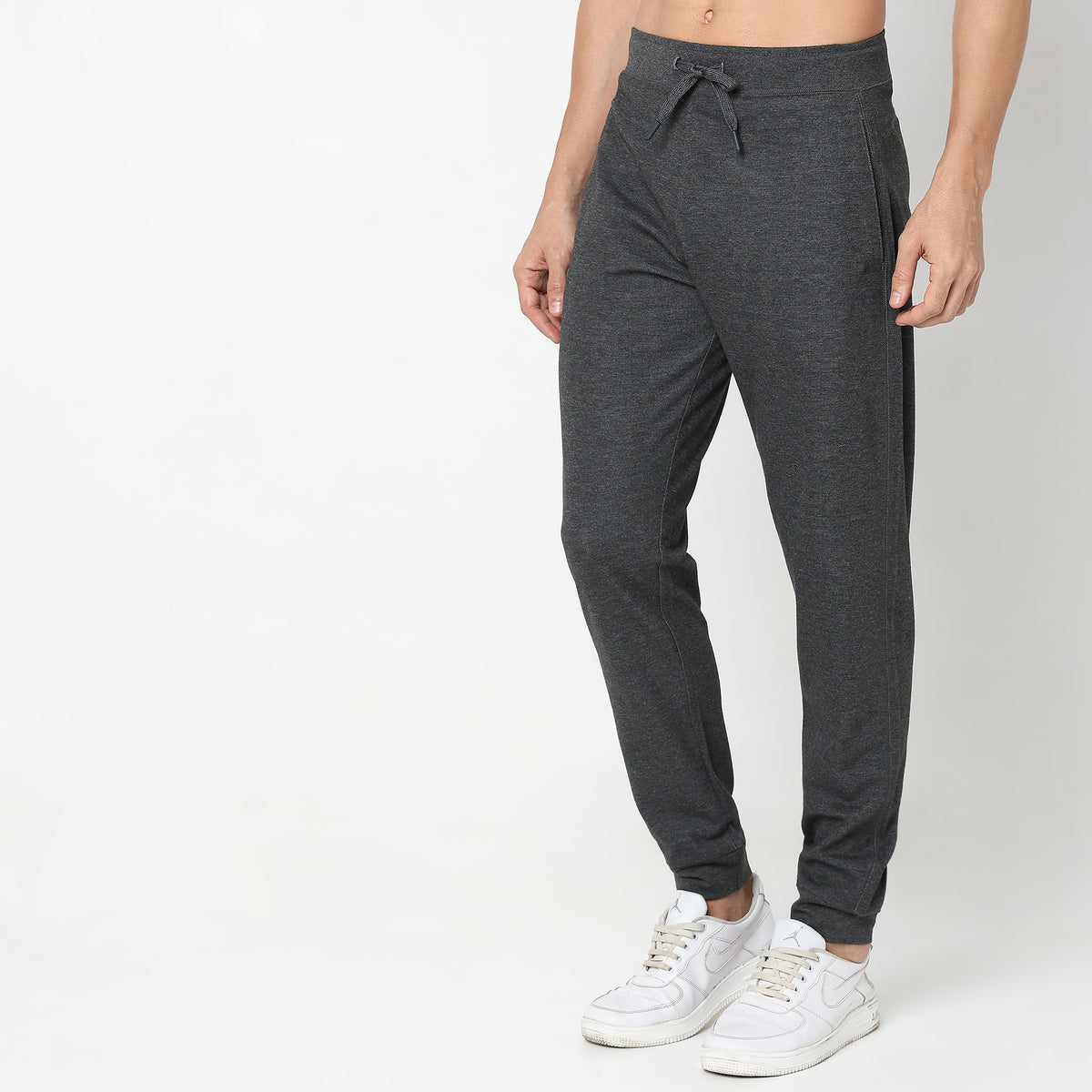 Regular Fit Solid Mid Rise Trackpants