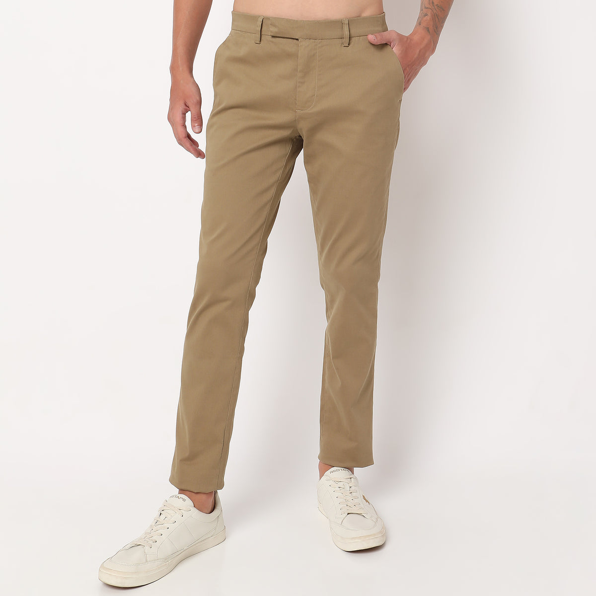 Regular Fit Solid Mid Rise Chinos