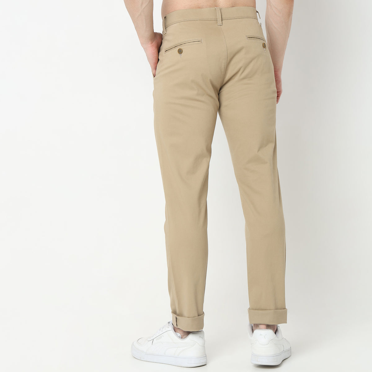 Regular Fit Solid Mid Rise Chinos