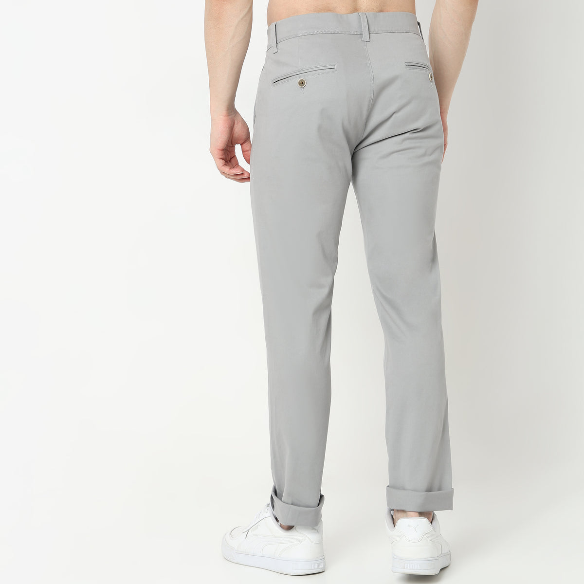 Regular Fit Solid Mid Rise Chinos