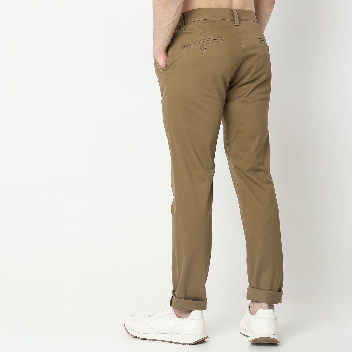 Regular Fit Solid Mid Rise Chinos