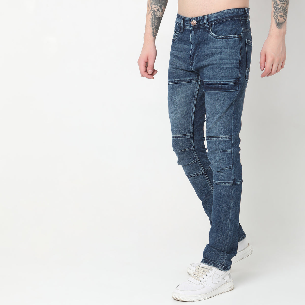 Slim Fit Solid Mid Rise Jeans