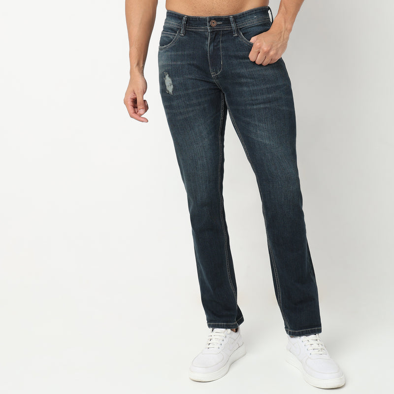 Straight Fit Solid Mid Rise Jeans