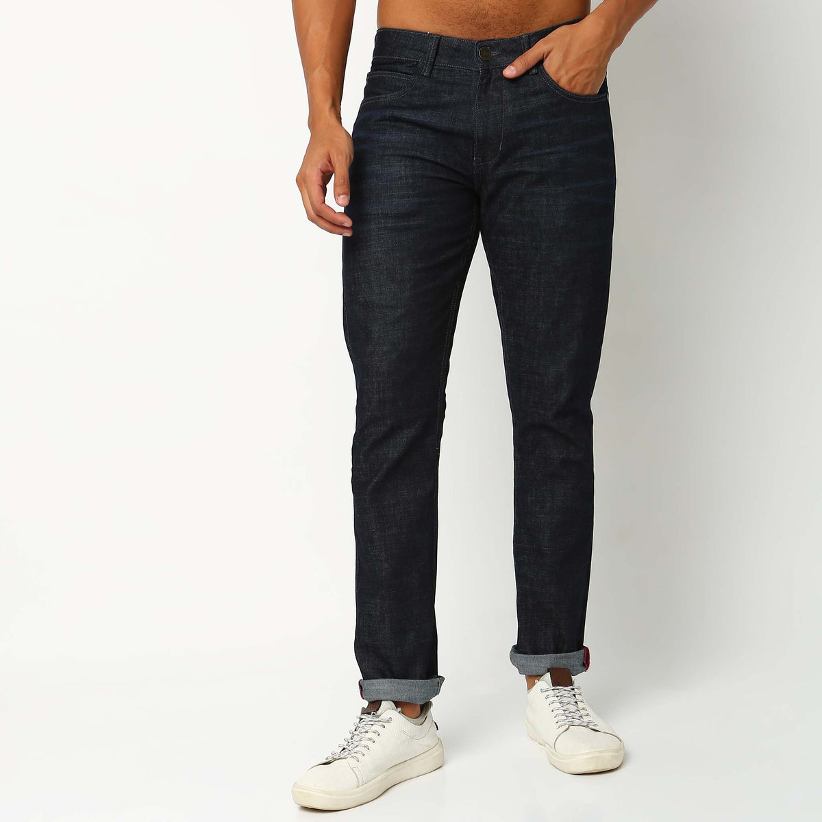 Straight Fit Solid Mid Rise Jeans