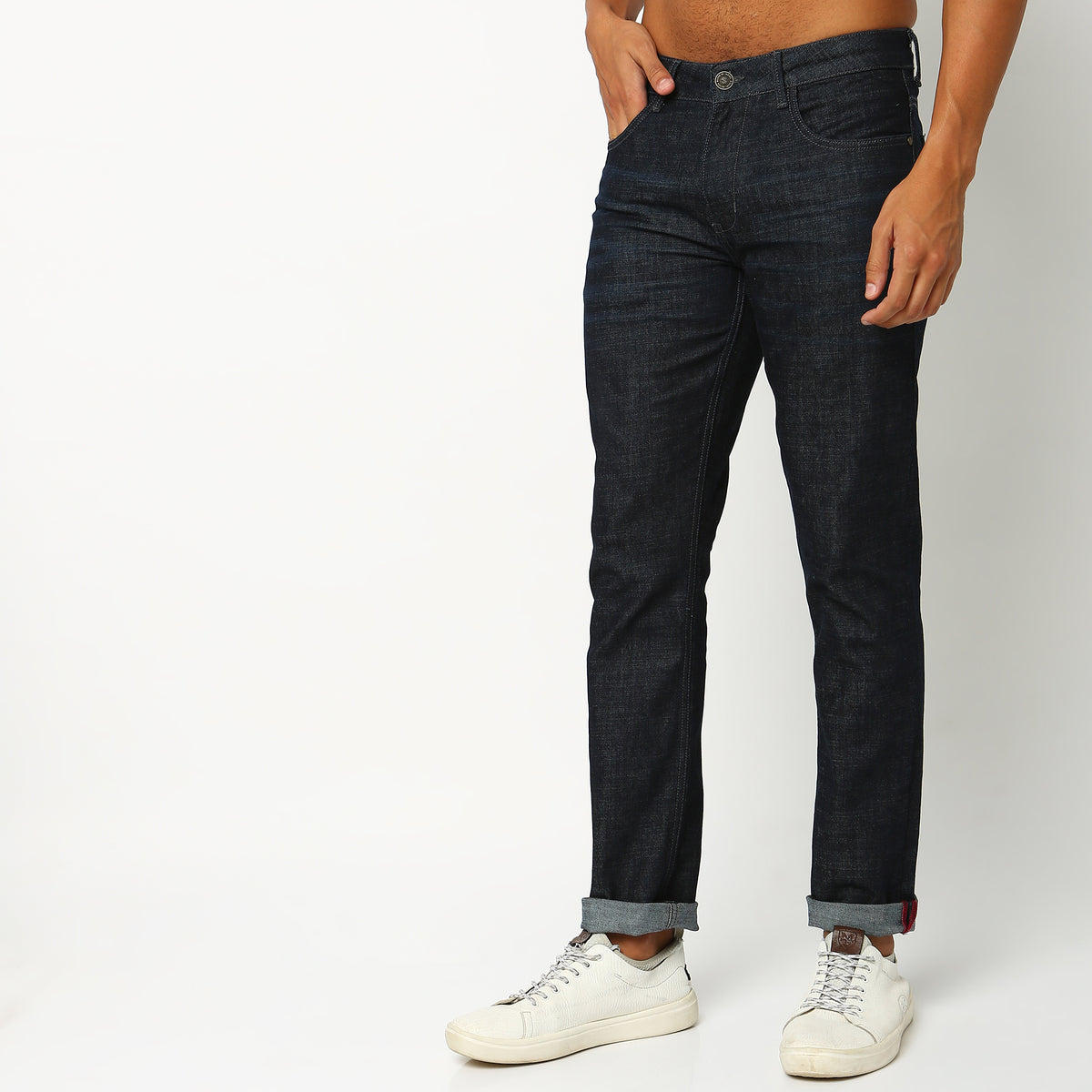 Straight Fit Solid Mid Rise Jeans