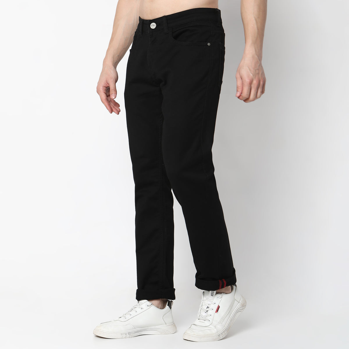 Straight Fit Solid Mid Rise Jeans