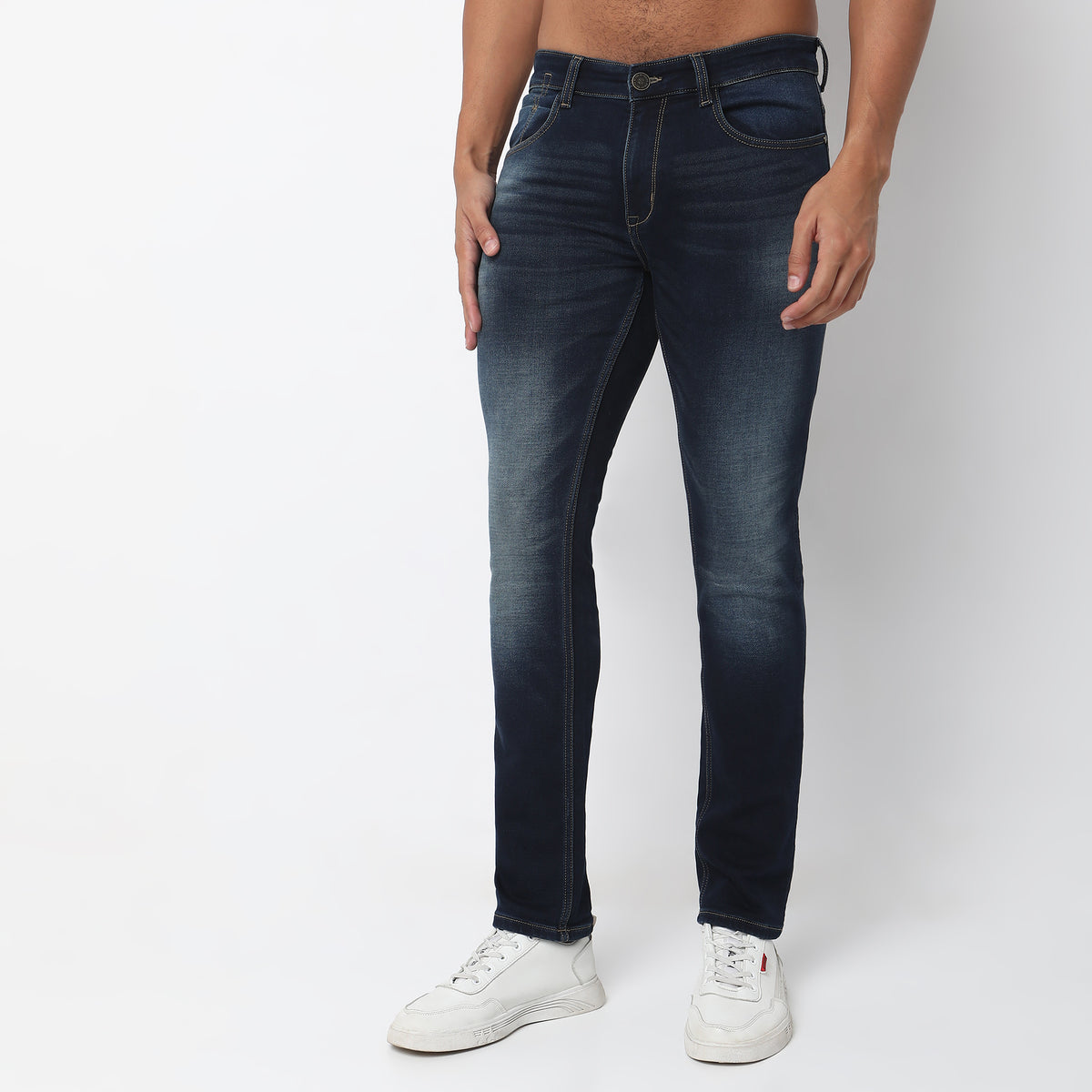 Slim Fit Solid Mid Rise Jeans