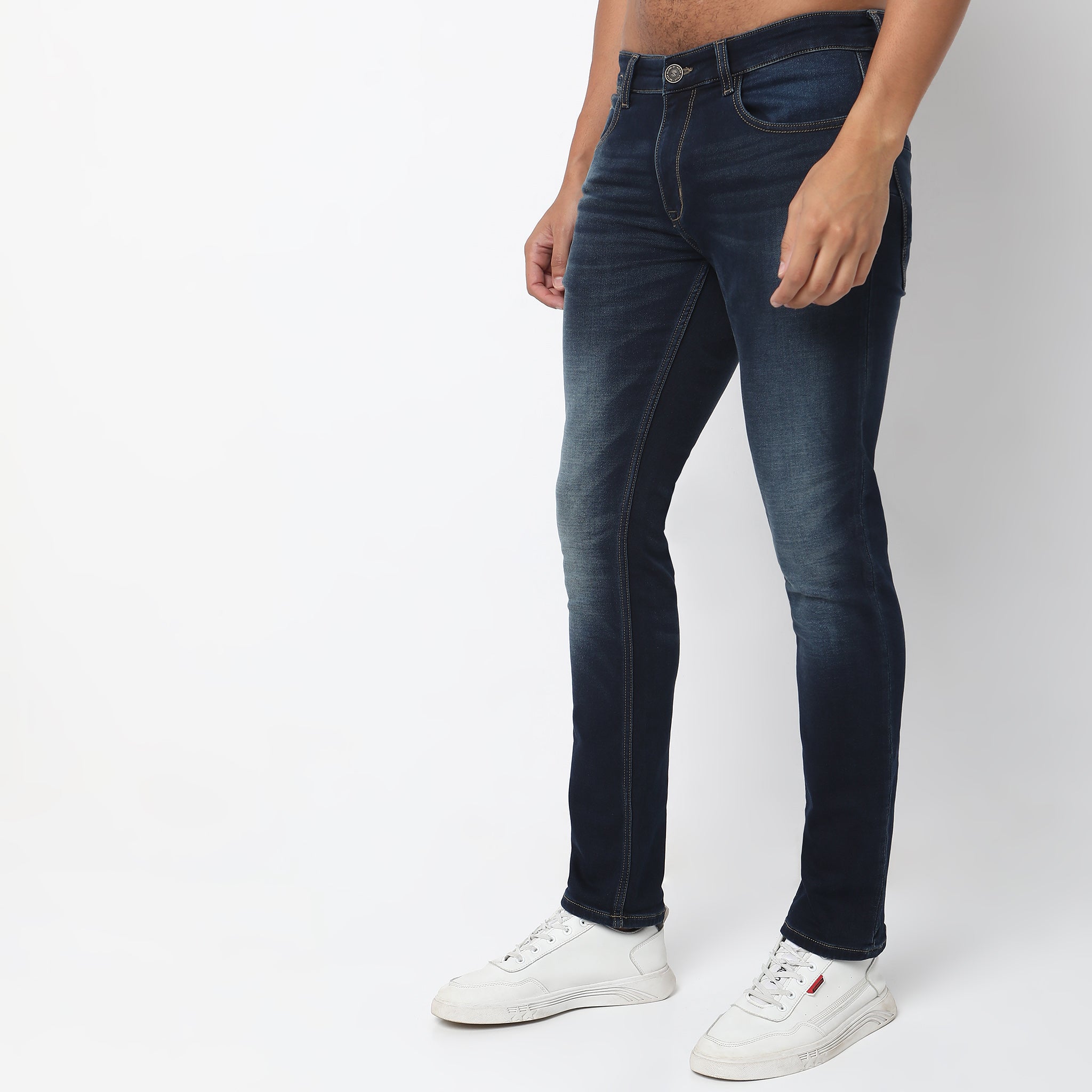 Slim Fit Solid Mid Rise Jeans