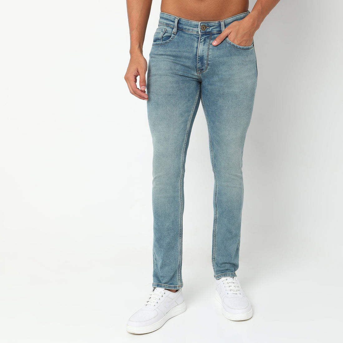 Slim Fit Solid Mid Rise Jeans