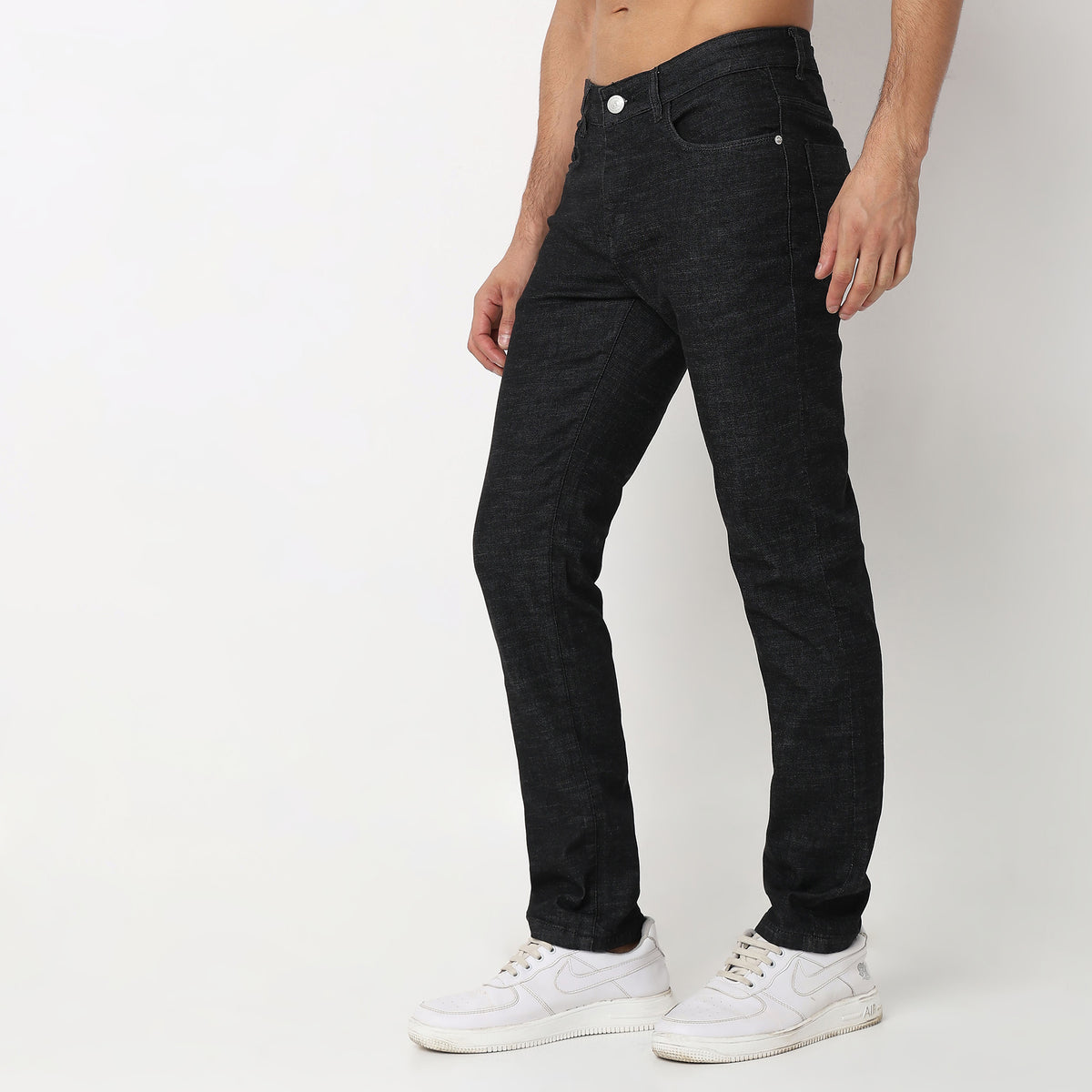 Straight Fit Solid Mid Rise Jeans