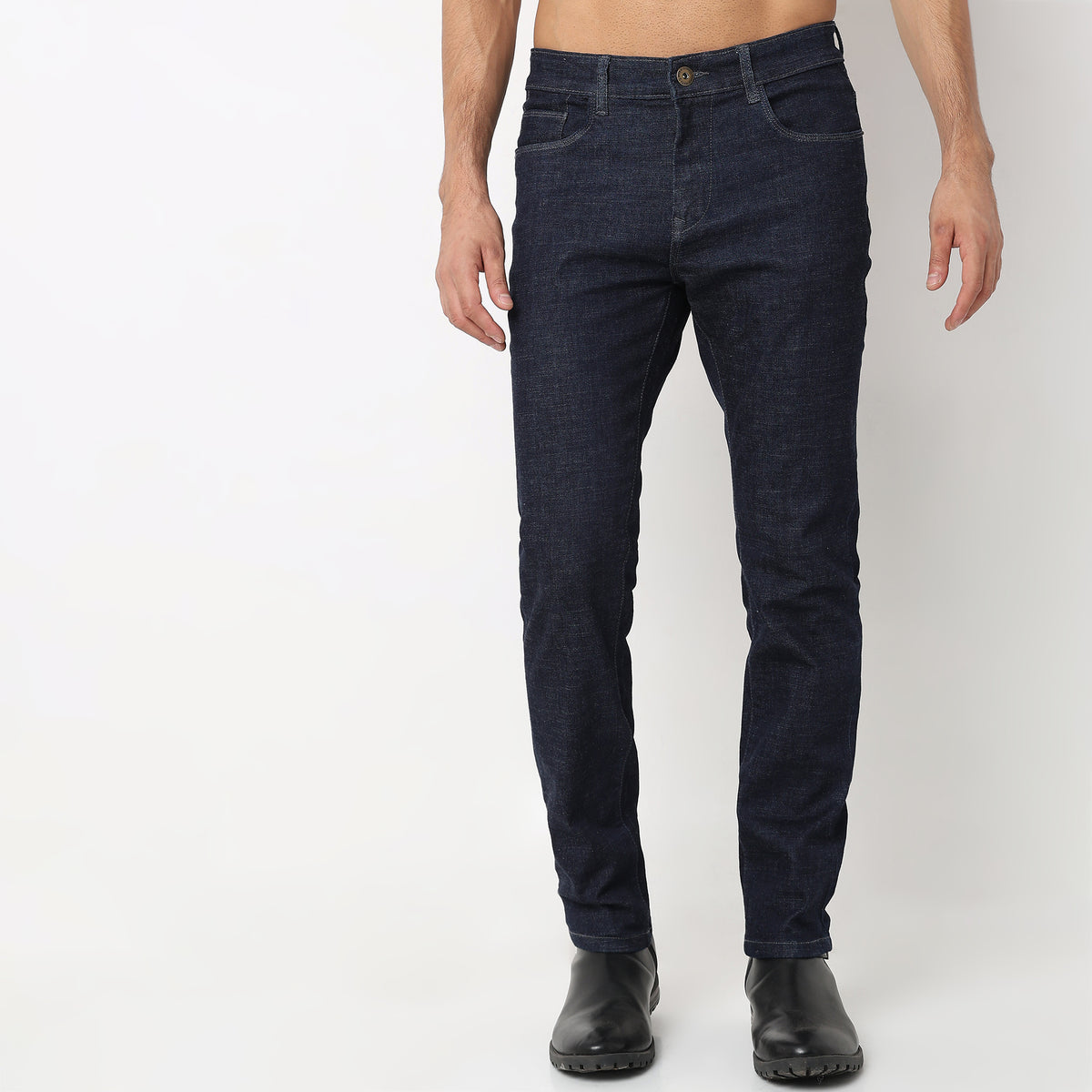 Straight Fit Solid Mid Rise Jeans