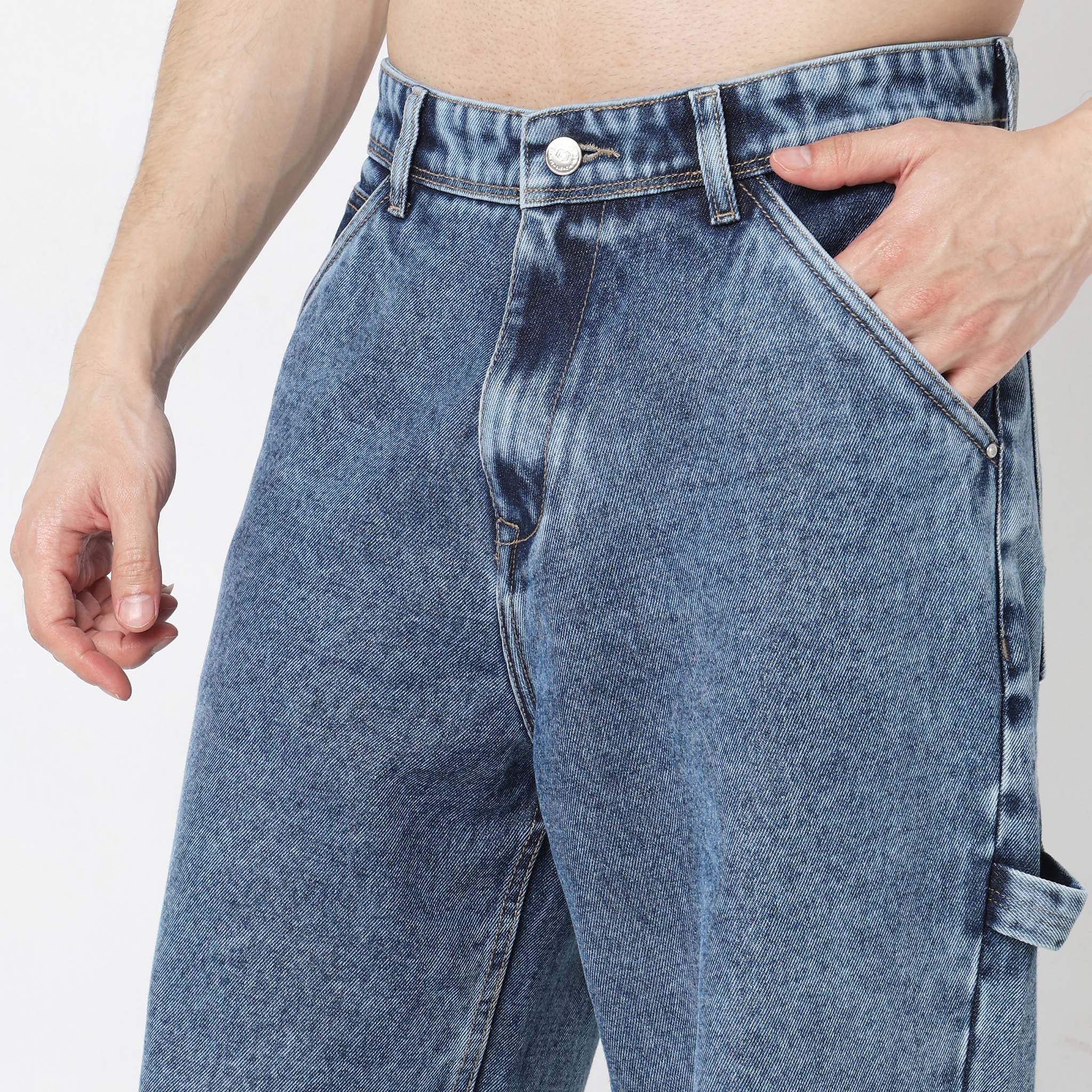 Baggy Fit Solid Mid Rise Jeans