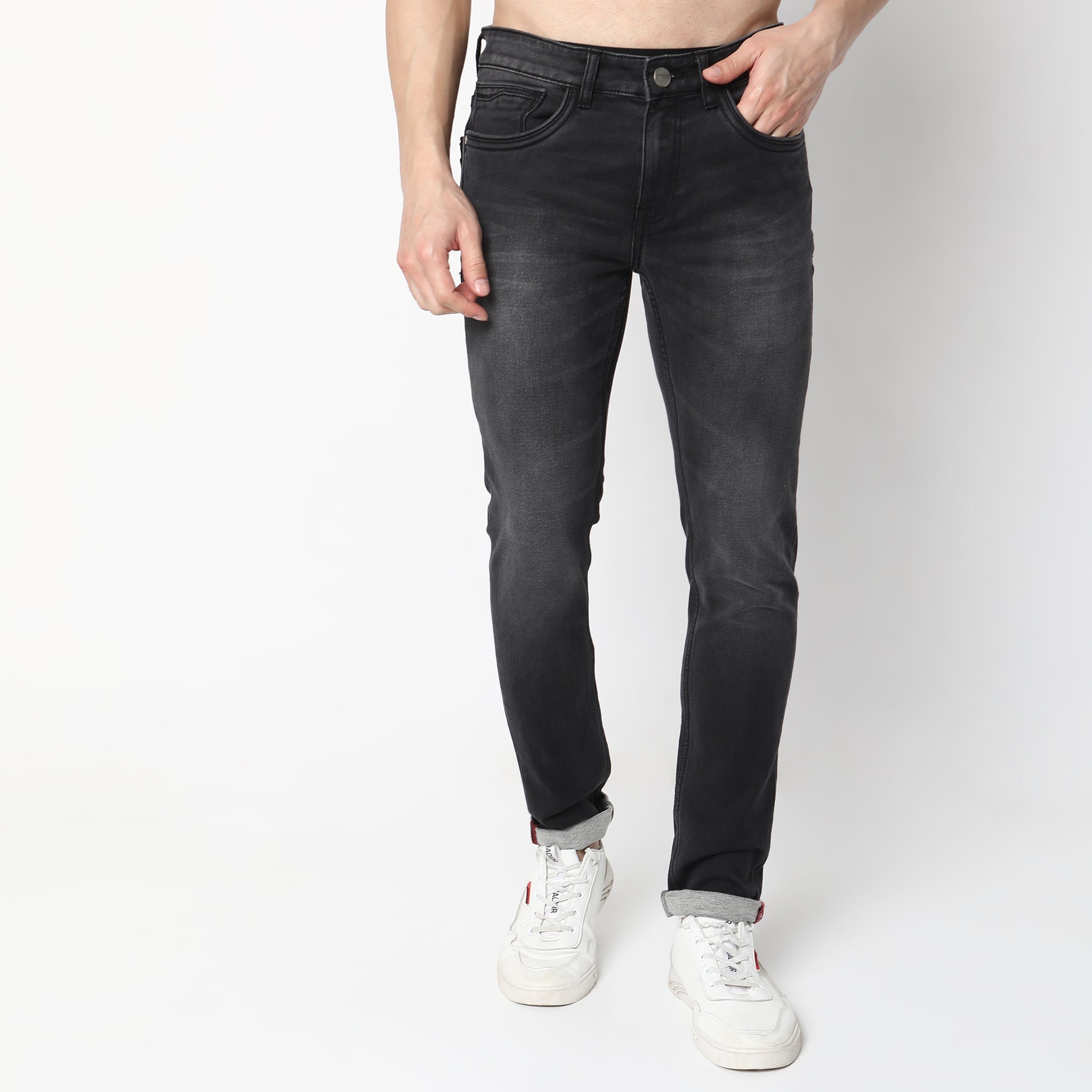 Slim Fit Solid Mid Rise Jeans