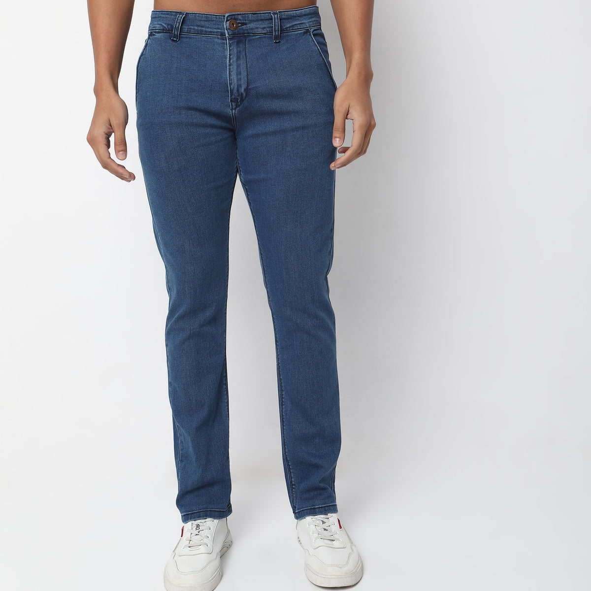 Straight Fit Solid Mid Rise Jeans