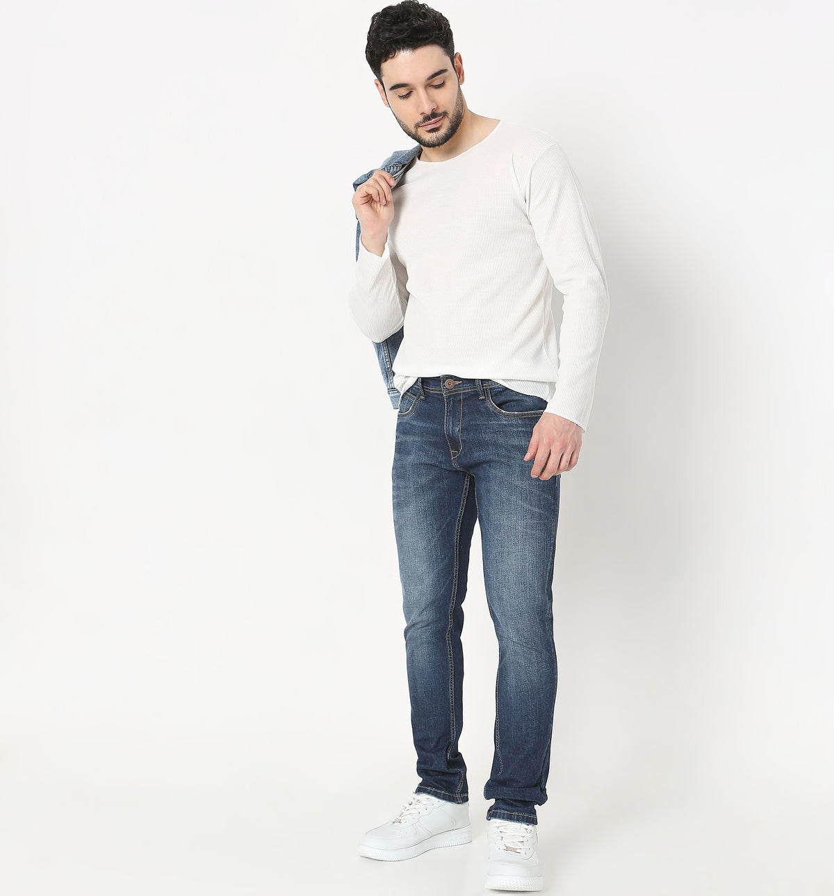 Slim Fit Solid Mid Rise Jeans