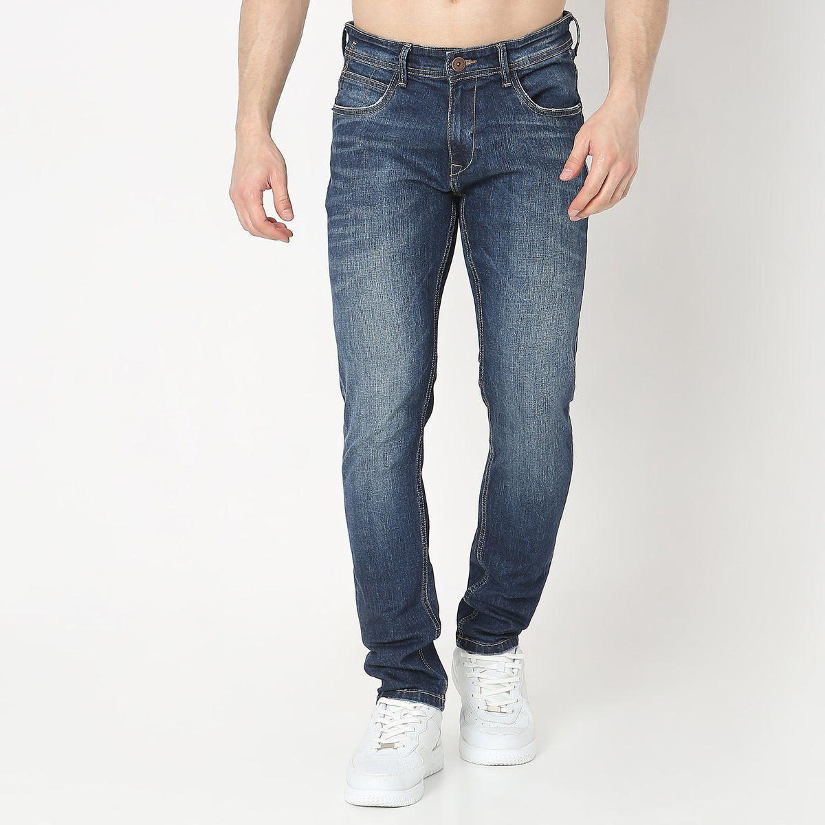 Slim Fit Solid Mid Rise Jeans