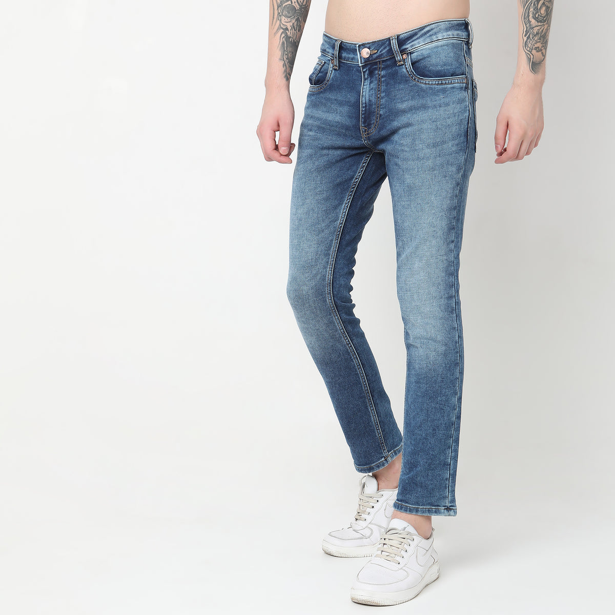 Slim Fit Solid Mid Rise Jeans