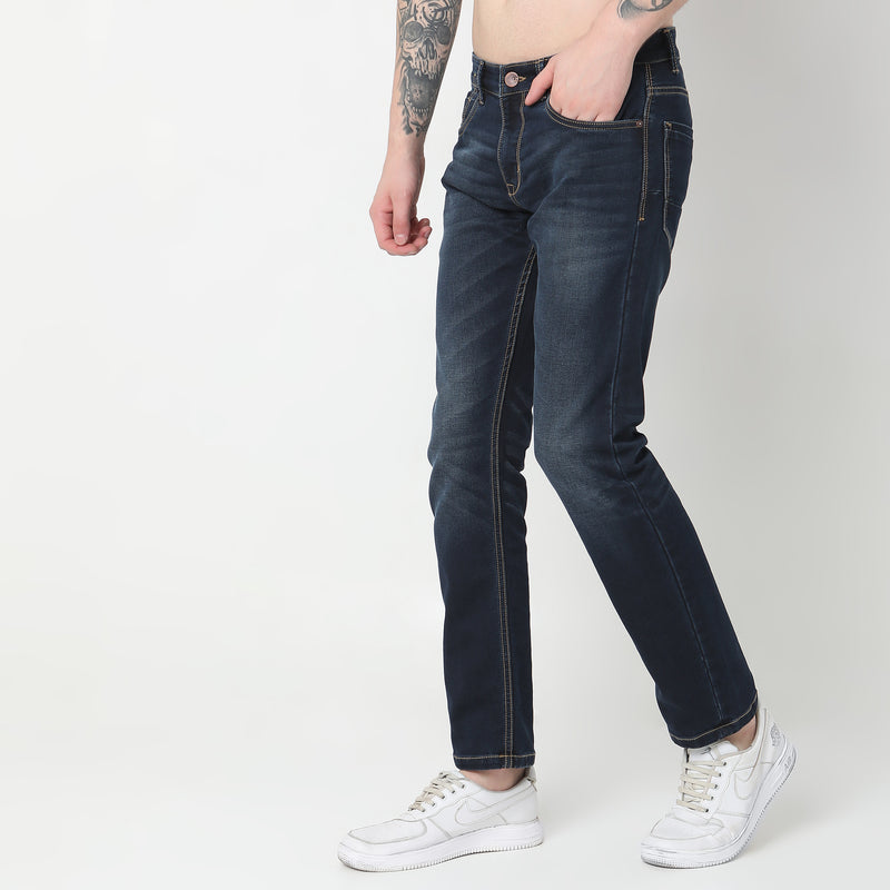 Straight Fit Solid Mid Rise Jeans