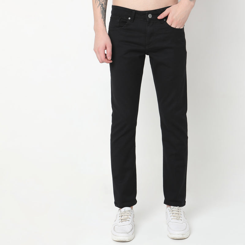 Straight Fit Solid Mid Rise Jeans