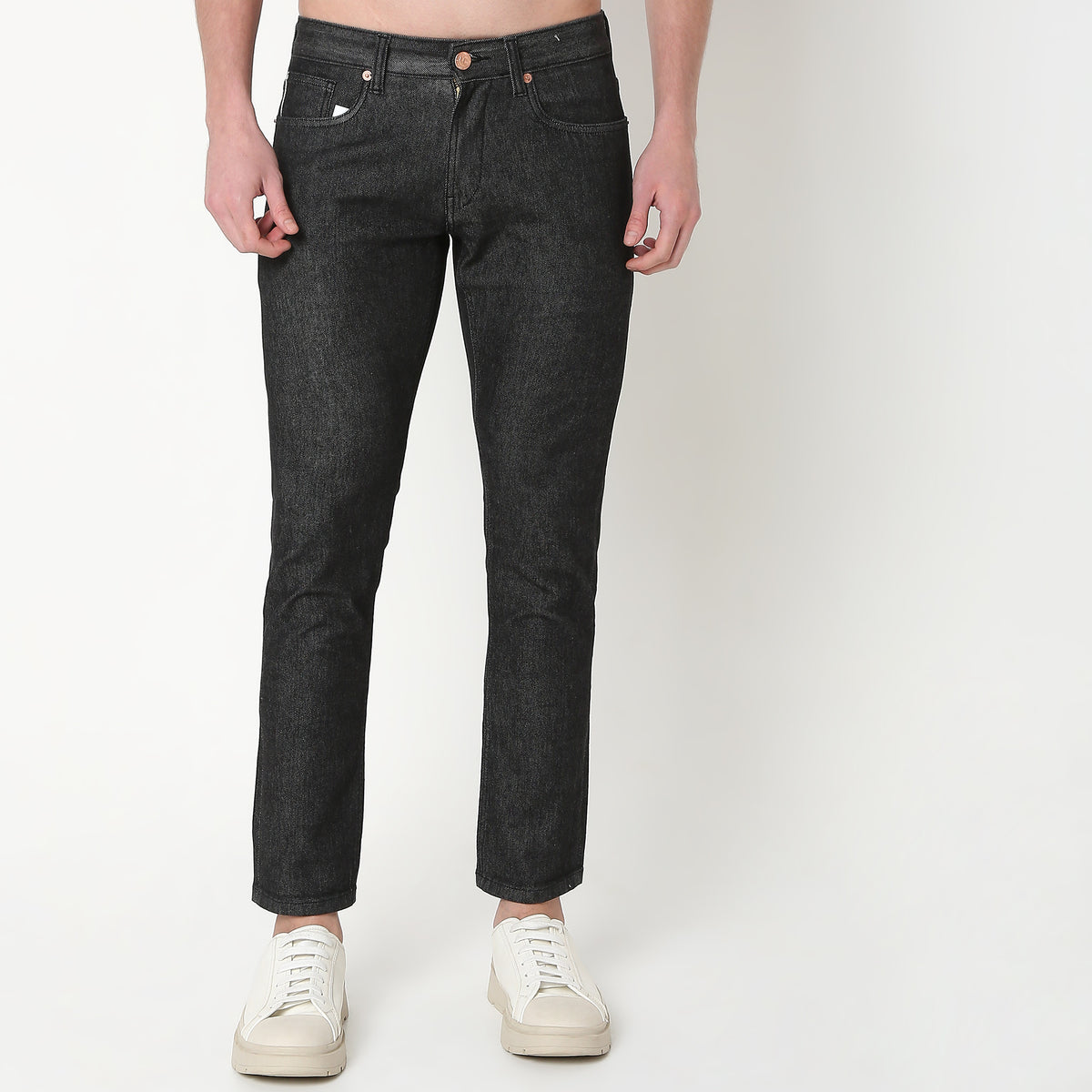 Straight Fit Solid Mid Rise Jeans