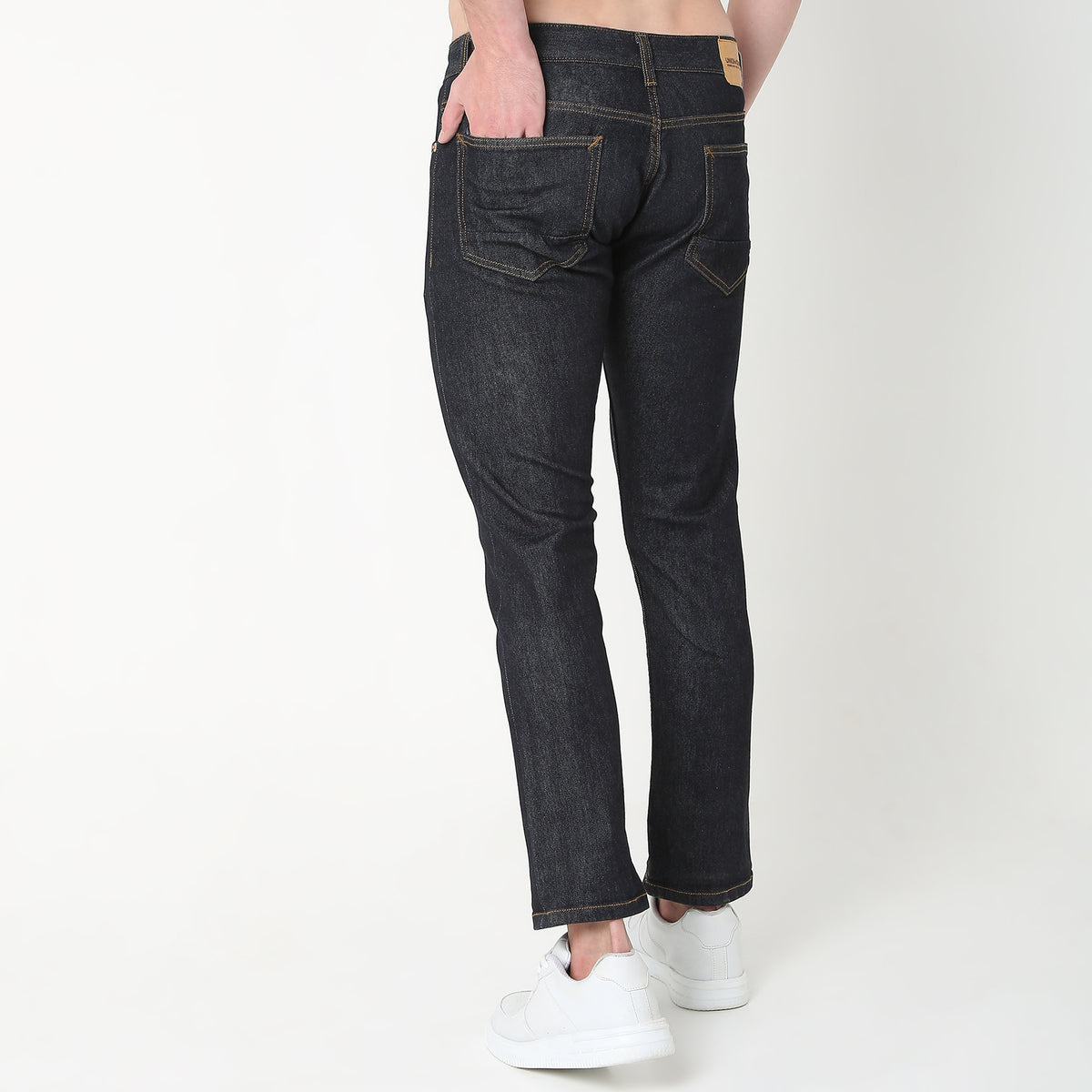 Straight Fit Solid Mid Rise Jeans