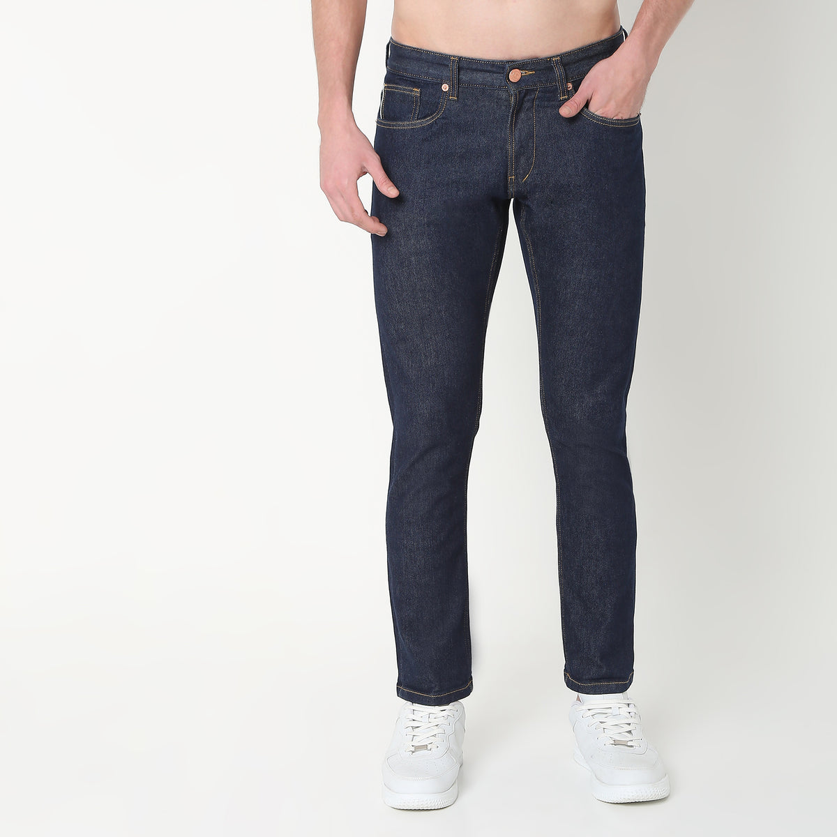 Straight Fit Solid Mid Rise Jeans