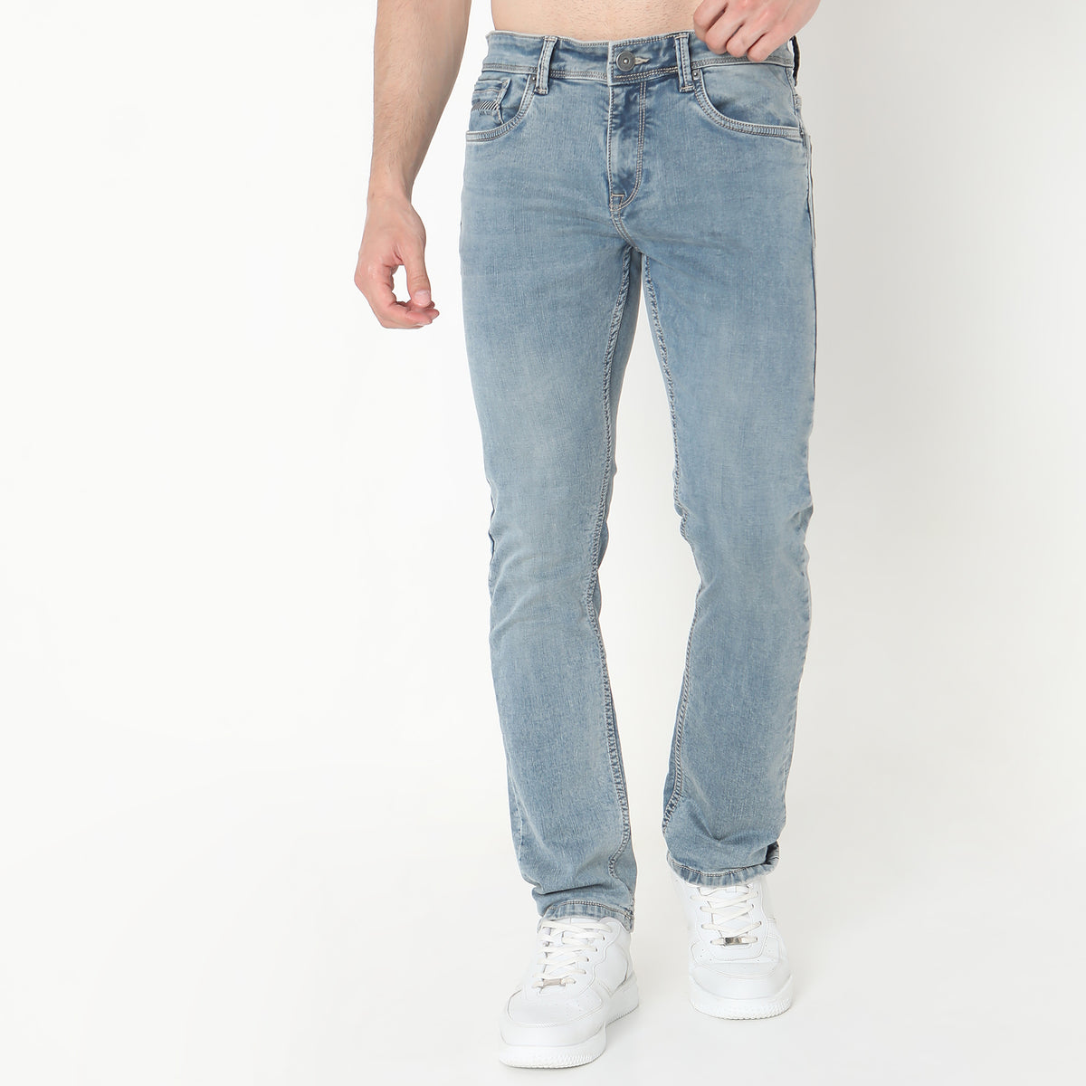 Straight Fit Solid Mid Rise Jeans