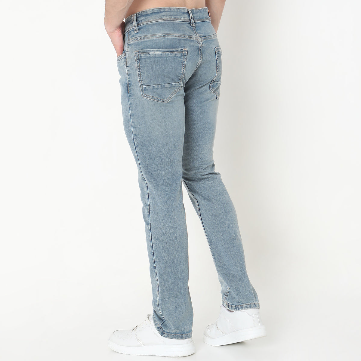 Straight Fit Solid Mid Rise Jeans