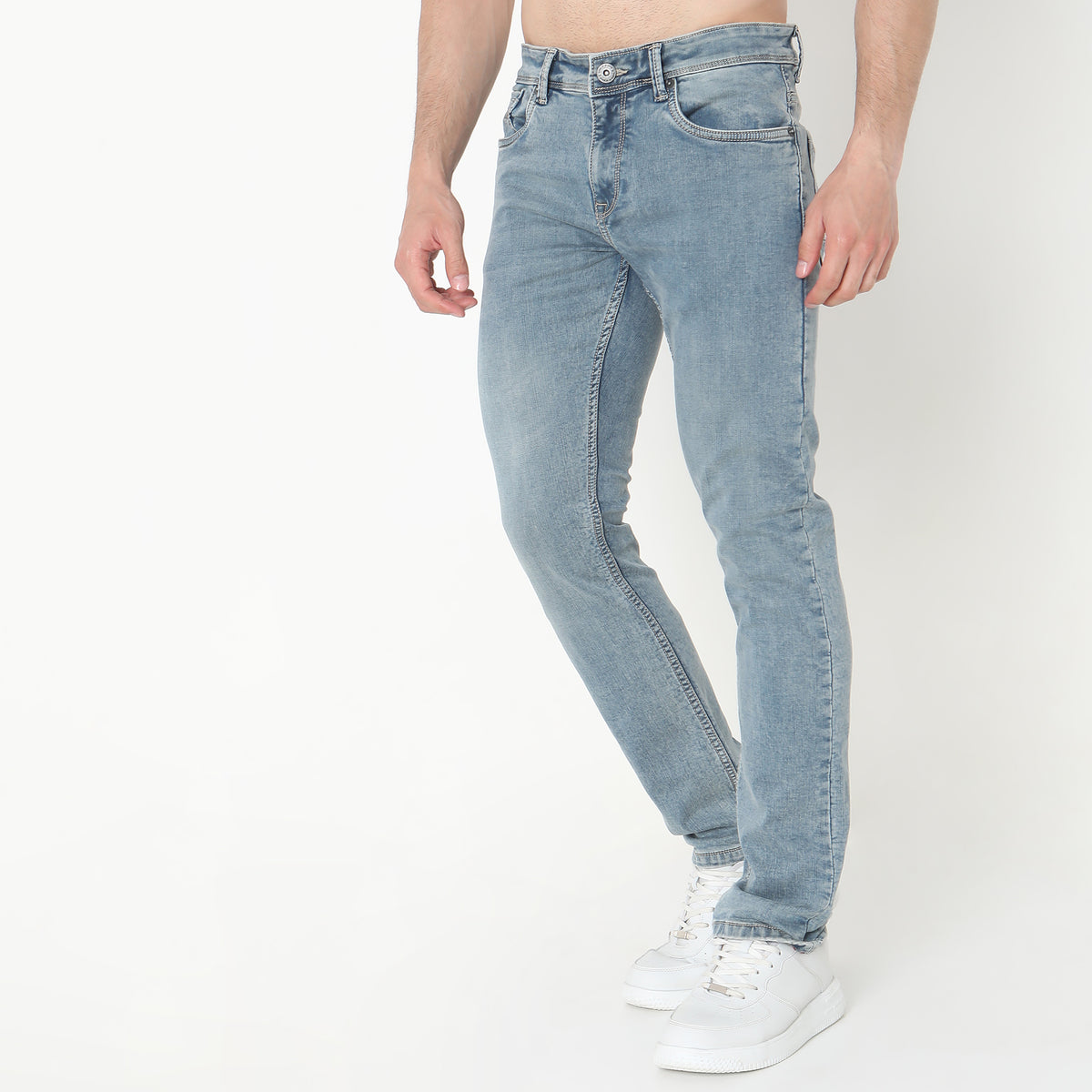 Straight Fit Solid Mid Rise Jeans