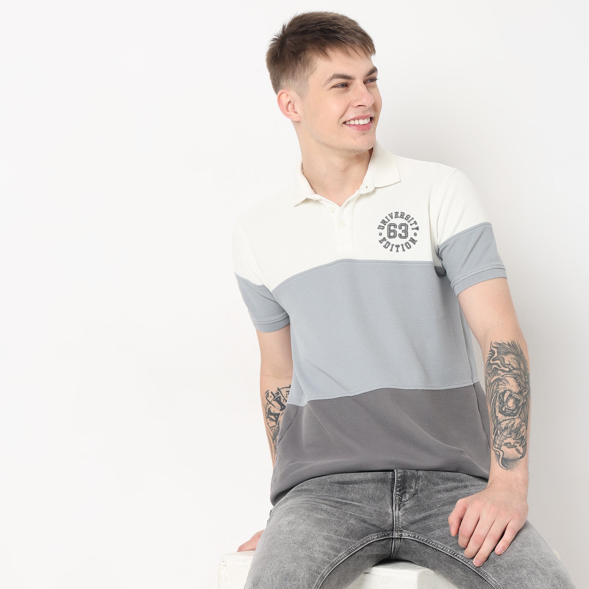 Regular Fit Cut and Sew Polo T-Shirt