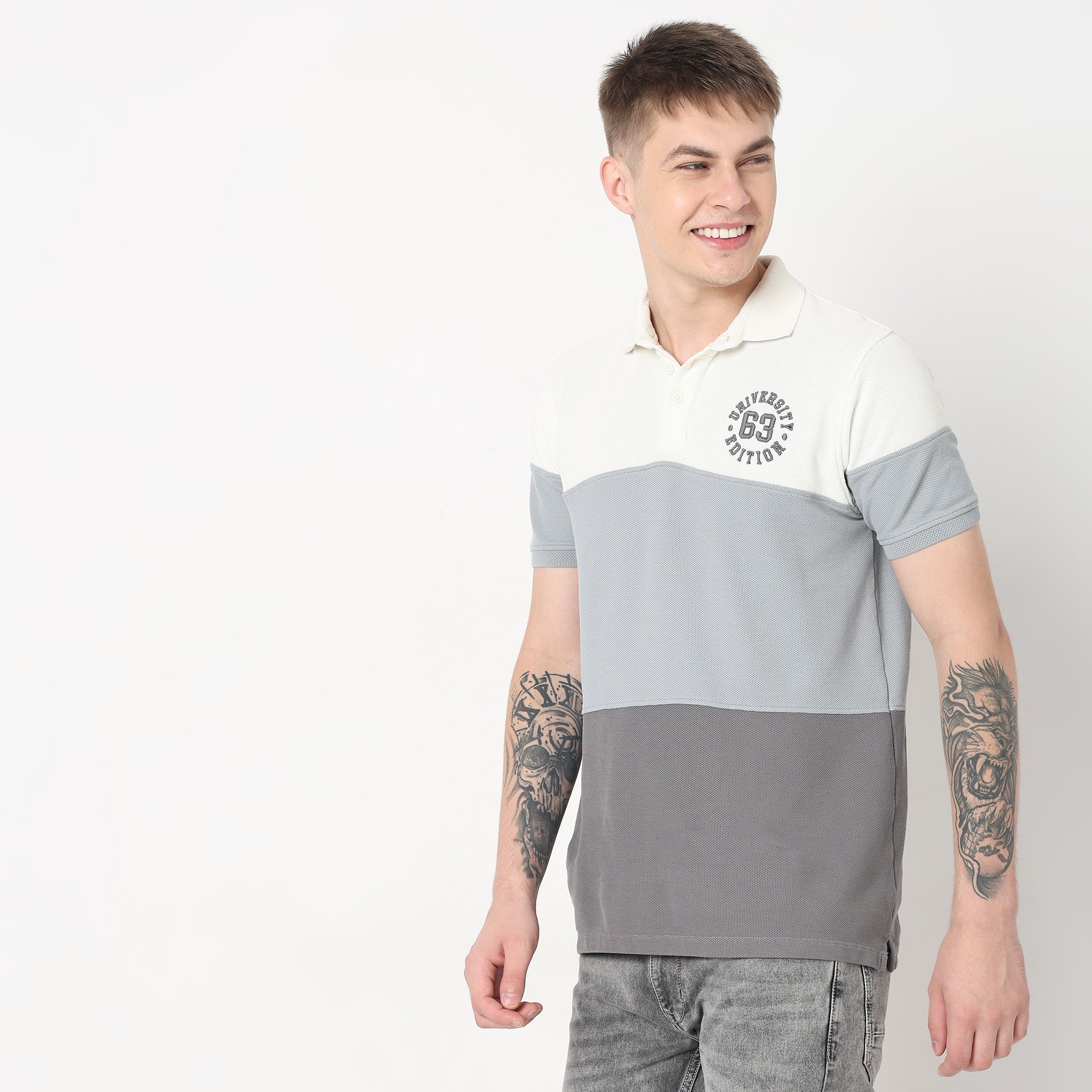 Regular Fit Cut and Sew Polo T-Shirt