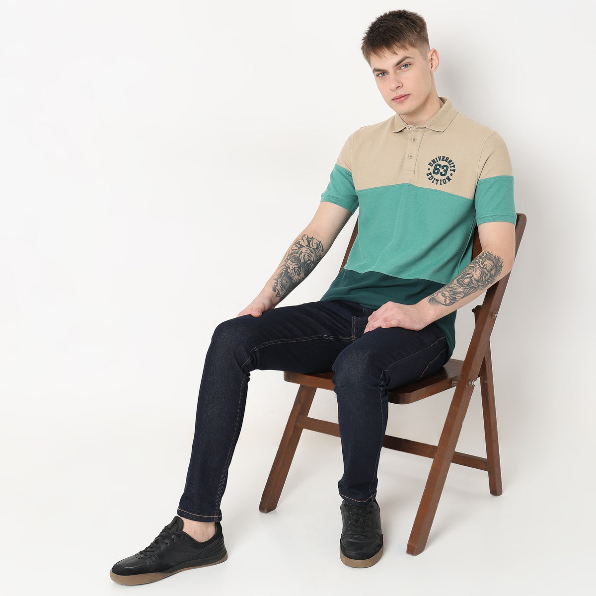 Regular Fit Cut and Sew Polo T-Shirt