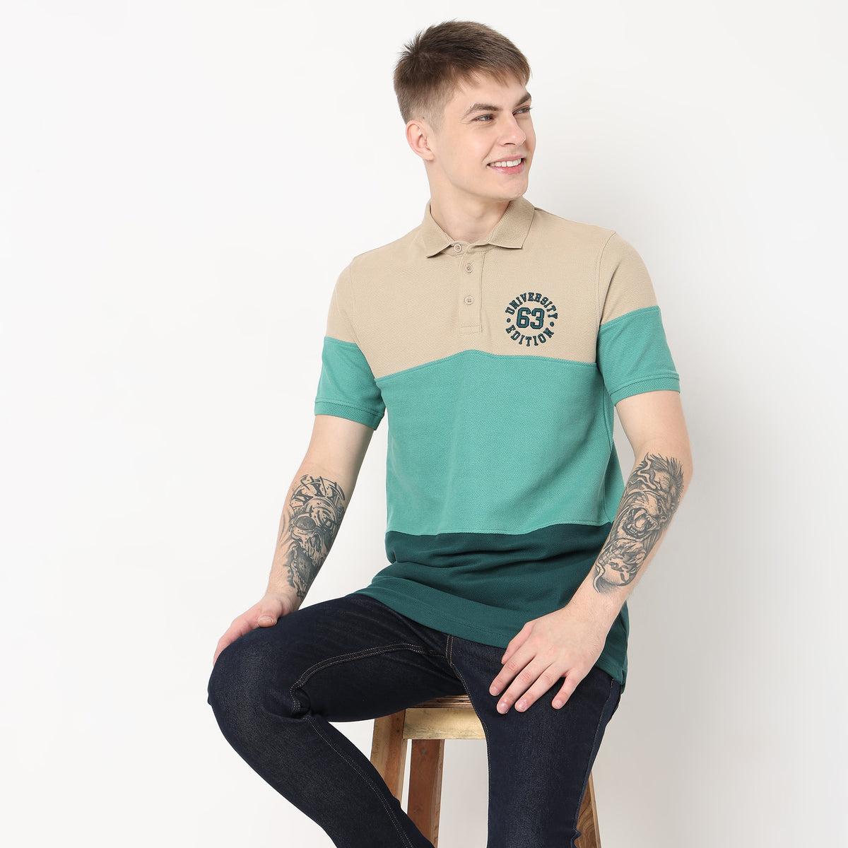 Regular Fit Cut and Sew Polo T-Shirt