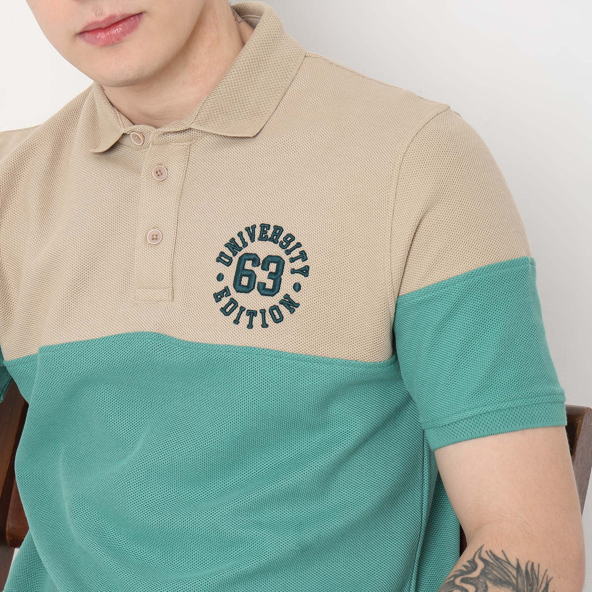 Regular Fit Cut and Sew Polo T-Shirt