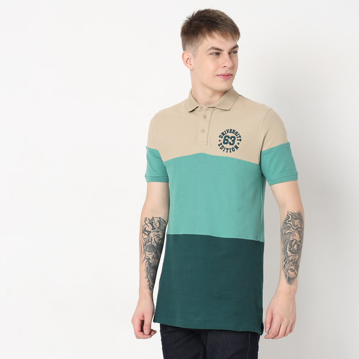 Regular Fit Cut and Sew Polo T-Shirt