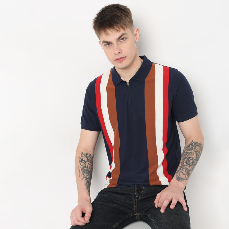 Regular Fit Striped Polo T-Shirt