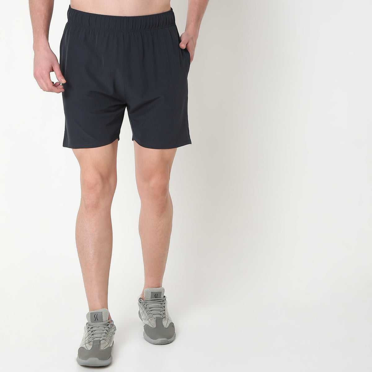 Regular Fit Solid Mid Rise Shorts