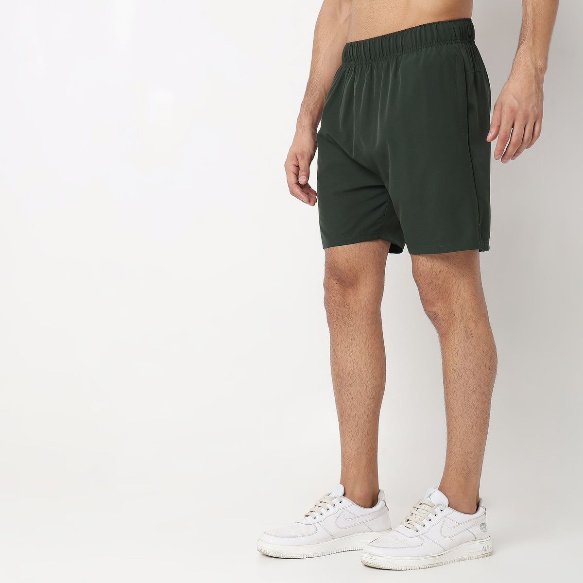 Regular Fit Solid Mid Rise Shorts