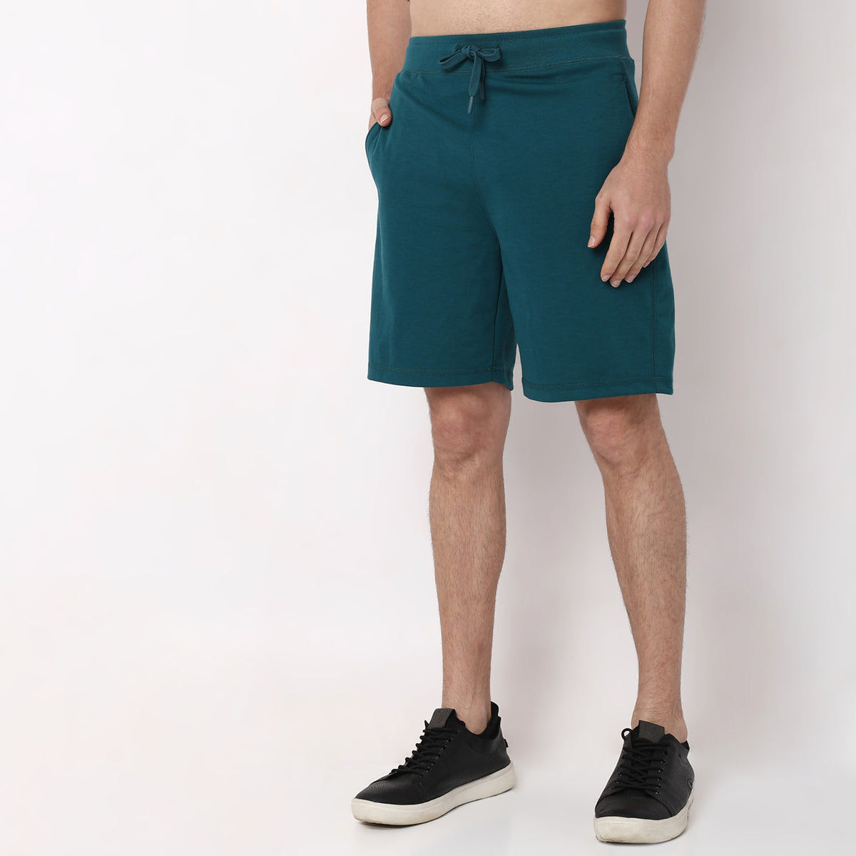 Regular Fit Solid Mid Rise Shorts