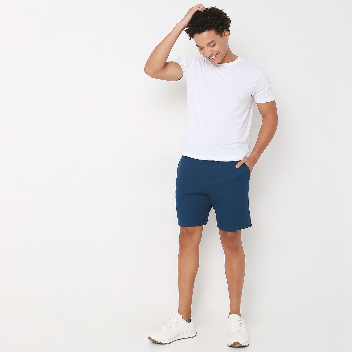 Regular Fit Solid Mid Rise Shorts