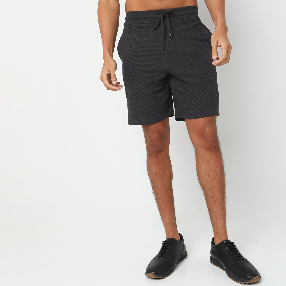 Regular Fit Structured Mid Rise Shorts