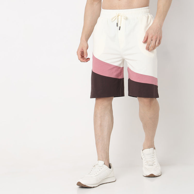 Regular Fit Color Block Mid Rise Shorts