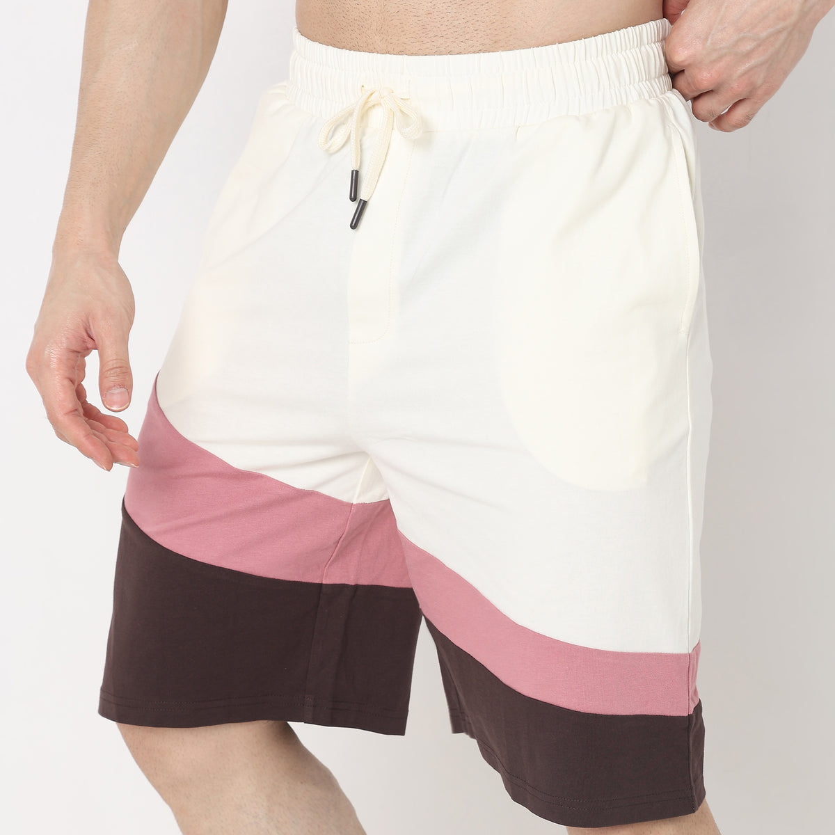 Regular Fit Color Block Mid Rise Shorts